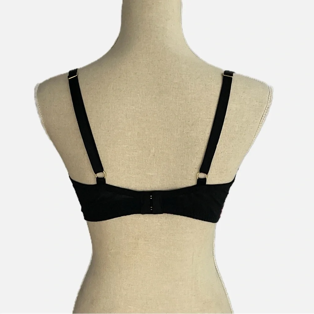 Victoria's Secret Very Sexy Low Cut Demi Bra Size 38D Black Pink Mesh Floral - Picture 4 of 9